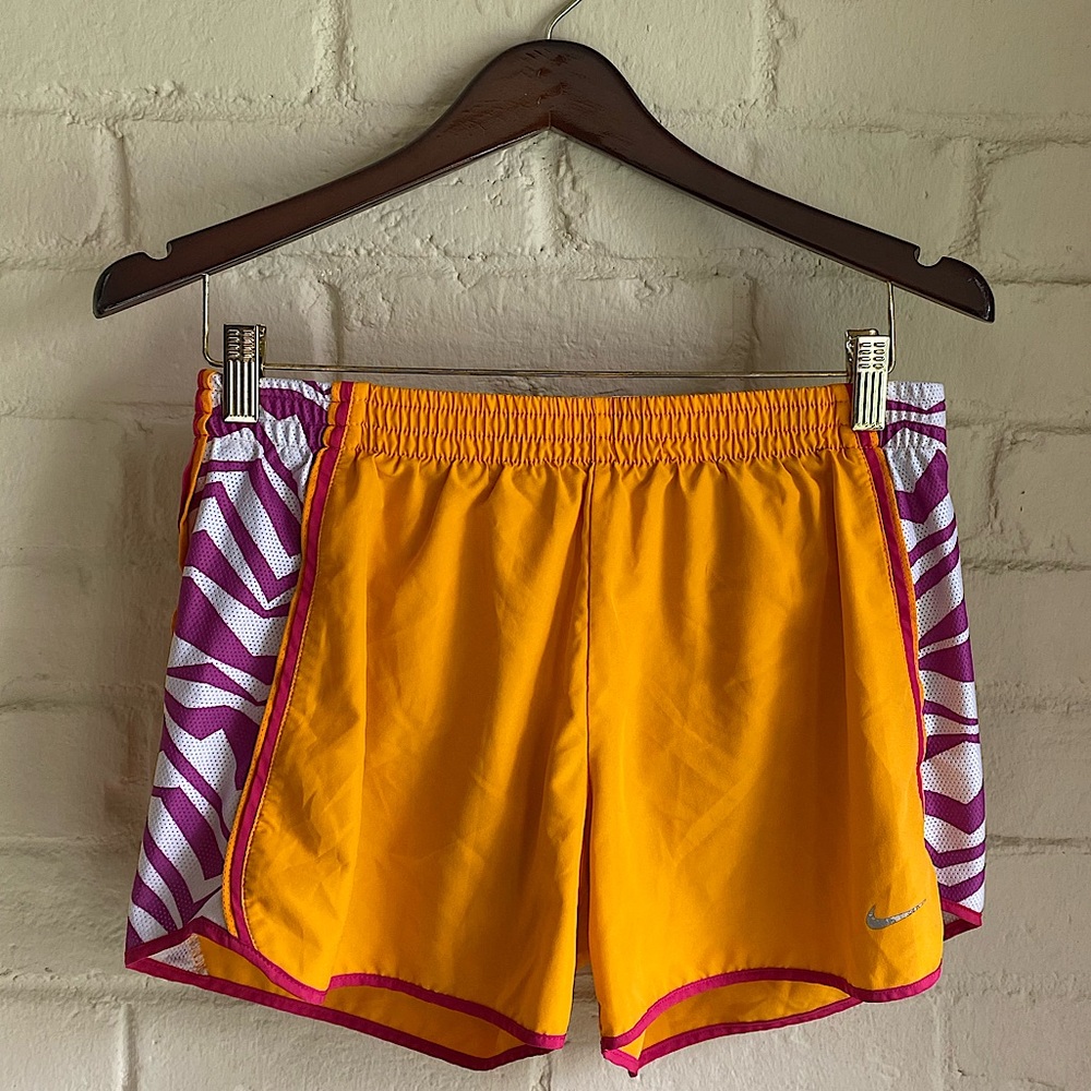 Nike Dri-fit size Medium orange white & magenta purple running athletic shorts